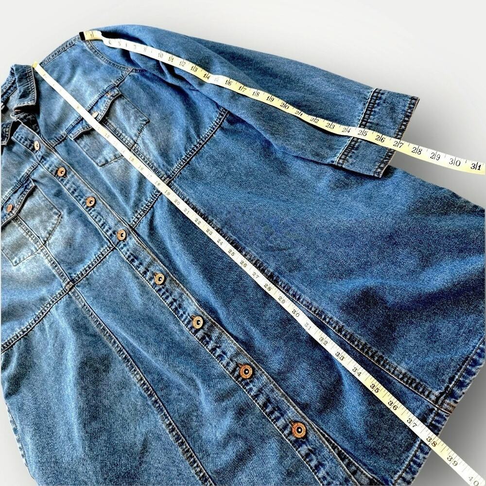 Frye Women Denim Button Up Long Sleeve Shirt Mini Jean Dress XXL Faded Blue Wash - Picture 12 of 13